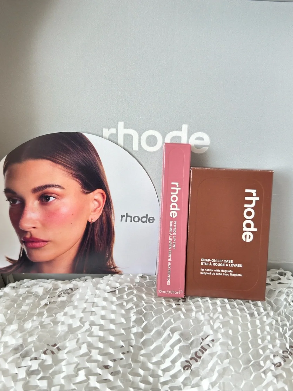 RHODE limited edition Snap-On Lip Case in Bronze + peptide lip tint in Salty tan